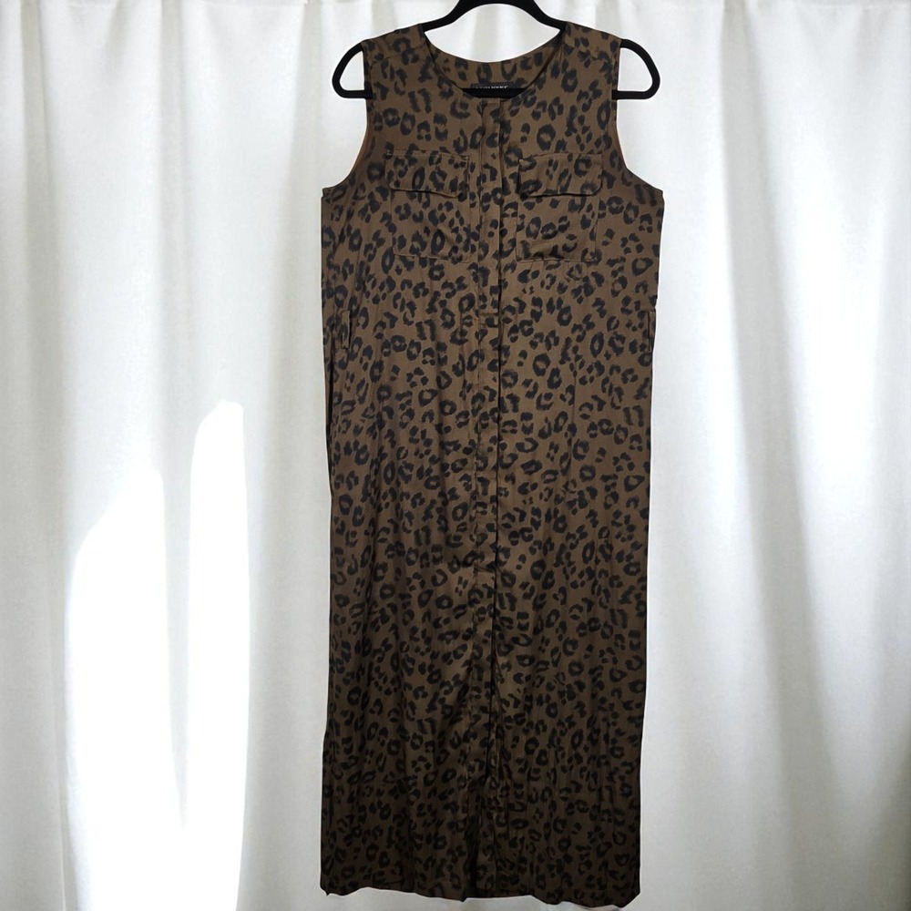 Banana Republic Dress Woman Small Midi Leopard Print Sleeveless Button Front